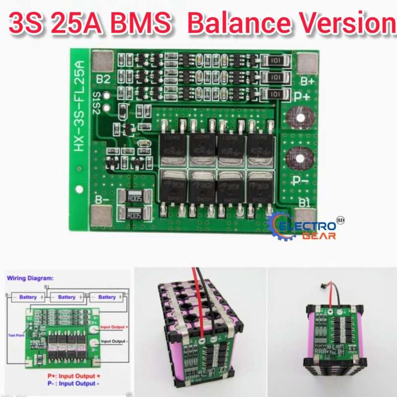 3S BMS Circuit 12V 25A Balance Protection Circuit Battery Management System