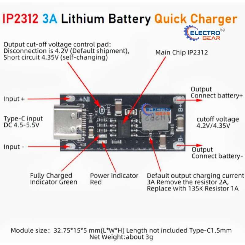 Ip2312 Type-C Qc 3.0 High Current 3A Li-Ion Battery Quick Fast Charging Board - Image 2