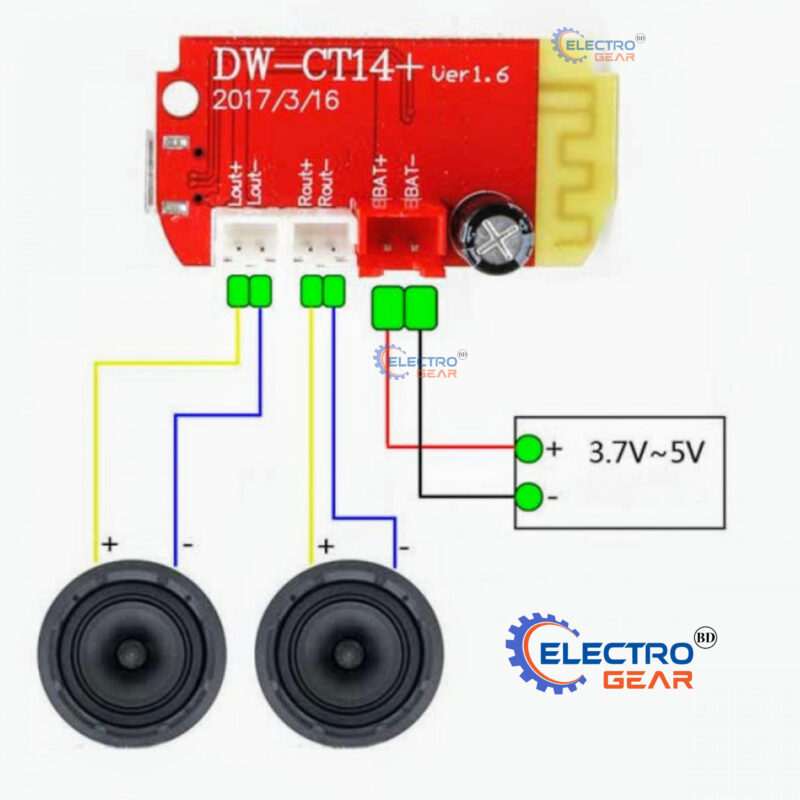 CT14 Bluetooth 4.2 Amplifier Module CT14 Bluetooth 4.2 F Class 5W+5W Stereo Audio Amplifier Module with Onboard Micro-USB battery Charging - Image 2