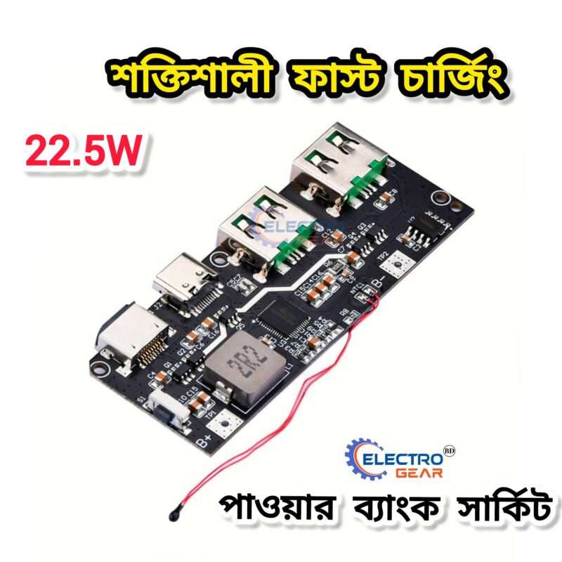 22.5W 4.5A Bi-Directional QC3 QC4 PD3.0 Dual USB Type-C Mobile Power Bank 18650 Charging Module with LED + NTC Temperature Protection